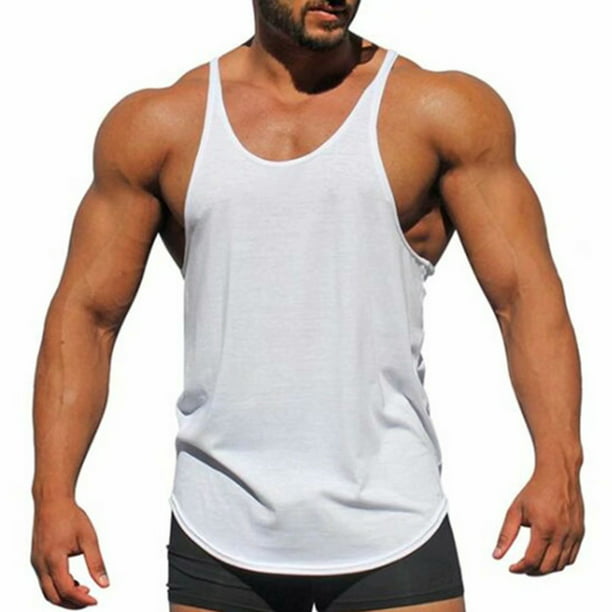 Mens Gym Vest Blank Stringer Y-Back Tank Tops Bodybuilding Fitness Shirts Casual